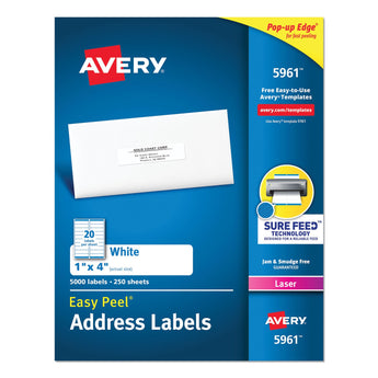 Easy Peel White Address Labels w/ Sure Feed Technology, Laser Printers, 1 x 4, White, 20/Sheet, 250 Sheets/Box Flipcost Flipcost