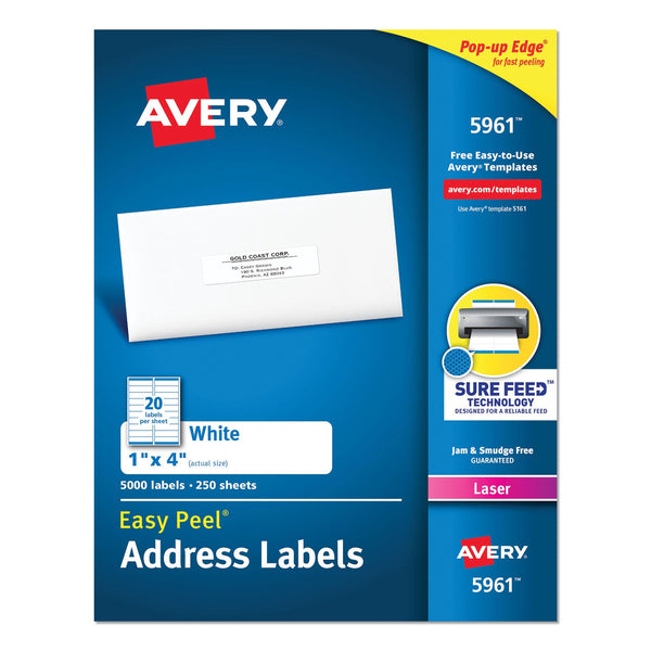 Easy Peel White Address Labels w/ Sure Feed Technology, Laser Printers, 1 x 4, White, 20/Sheet, 250 Sheets/Box Flipcost Flipcost