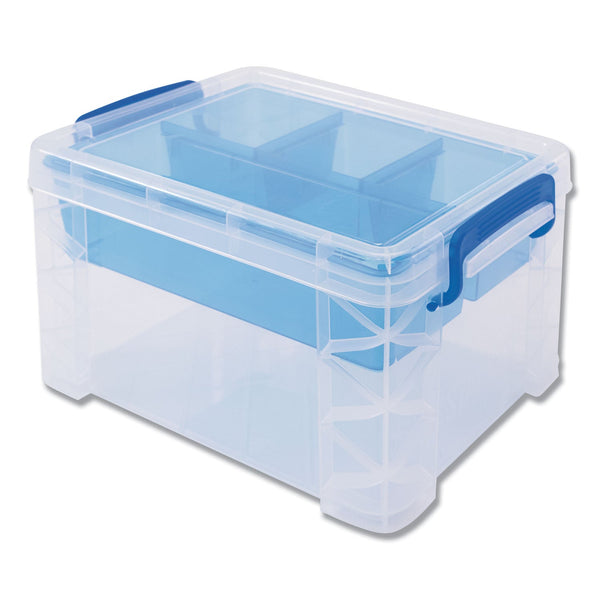ADVANTUS CORPORATION Super Stacker Divided Storage Box, 5 Sections, 7.5" x 10.13" x 6.5", Clear/Blue