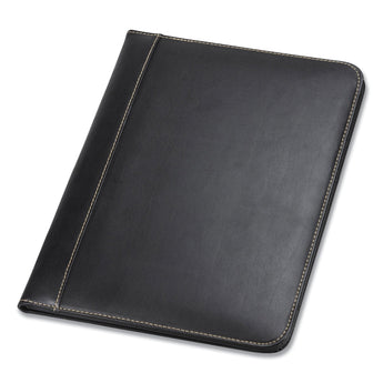 SAMSILL CORPORATION Contrast Stitch Leather Padfolio, 8 1/2 x 11, Leather, Black