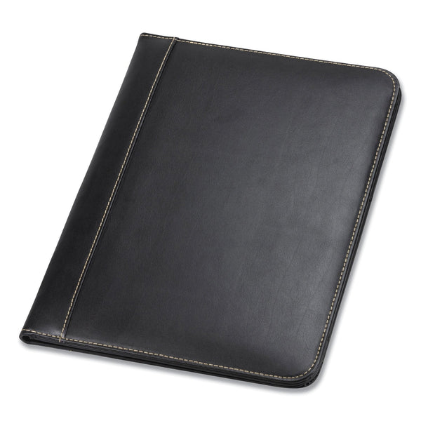 SAMSILL CORPORATION Contrast Stitch Leather Padfolio, 8 1/2 x 11, Leather, Black