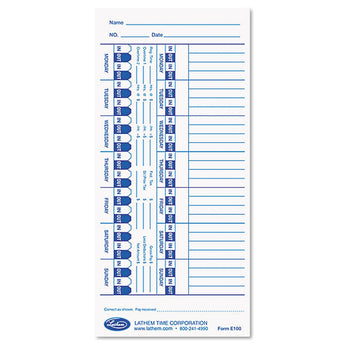 LATHEM TIME CORPORATION Time Clock Cards for Lathem Time E Series, One Side, 4 x 9, 100/Pack