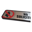 CONSOLIDATED STAMP Brushed Metal Office Sign, No Soliciting, 9 x 3, Silver/Red