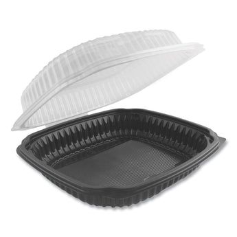 ANCHOR PACKAGING Culinary Lites Microwavable Container, 47.5 oz, 10.56 x 9.98 x 3.18, Clear/Black, Plastic, 100/Carton