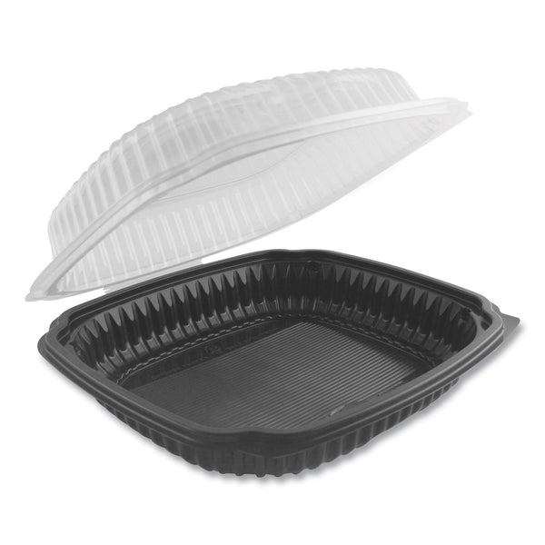 ANCHOR PACKAGING Culinary Lites Microwavable Container, 47.5 oz, 10.56 x 9.98 x 3.18, Clear/Black, Plastic, 100/Carton
