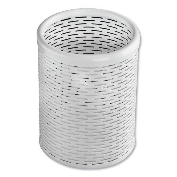 ARTISTIC LLC Urban Collection Punched Metal Pencil Cup, 3.5" Diameter x 4.5"h, White