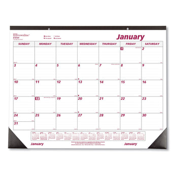 REDIFORM OFFICE PRODUCTS Monthly Desk Pad Calendar, 22 x 17, White/Burgundy Sheets, Black Binding, Black Corners, 12-Month (Jan to Dec): 2024