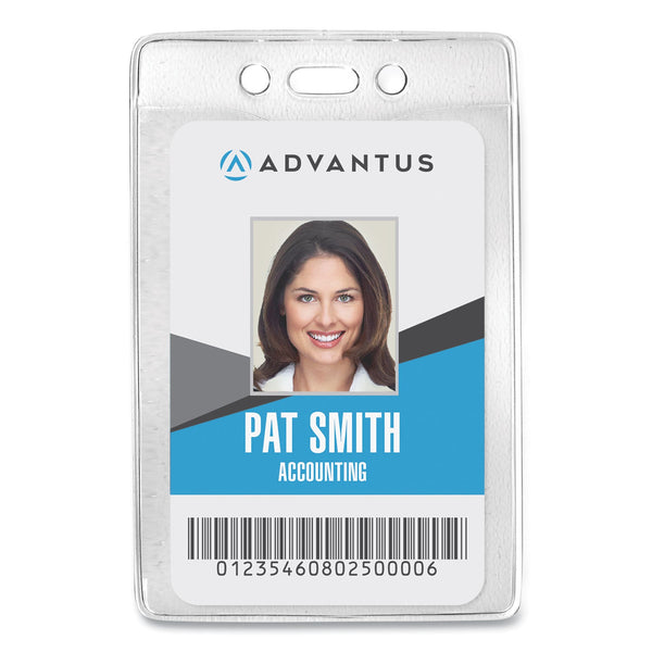ADVANTUS CORPORATION Security ID Badge Holders, Vertical, Pre-Punched for Chain/Clip, Clear, 2.63" x 4.38" Holder, 2.38" x 3.75" Insert, 50/Box