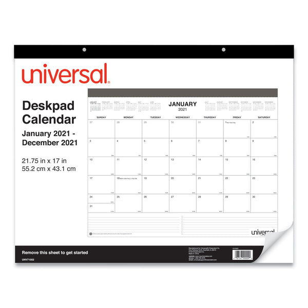 UNIVERSAL OFFICE PRODUCTS Desk Pad Calendar, 22 x 17, White/Black Sheets, Black Binding, Clear Corners, 12-Month (Jan to Dec): 2024