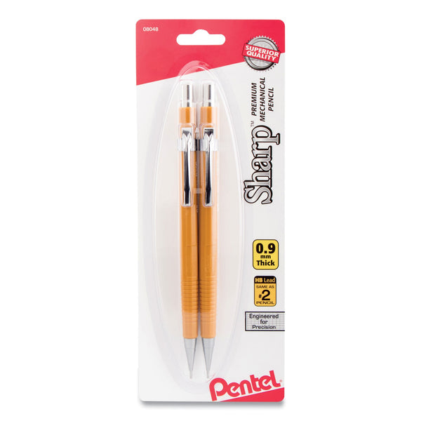 Pentel® Sharp Mechanical Pencil, 0.9 mm, HB (#2), Black Lead, Yellow Barrel, 2/Pack