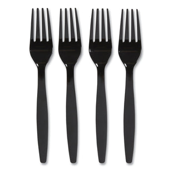 PERK Heavyweight Plastic Cutlery, Fork, Black, 100/Pack