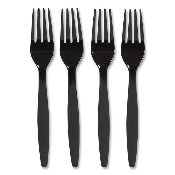 PERK Heavyweight Plastic Cutlery, Fork, Black, 100/Pack