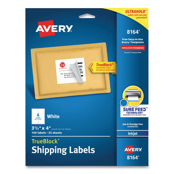 AVERY PRODUCTS CORPORATION Shipping Labels w/ TrueBlock Technology, Inkjet Printers, 3.33 x 4, White, 6/Sheet, 25 Sheets/Pack