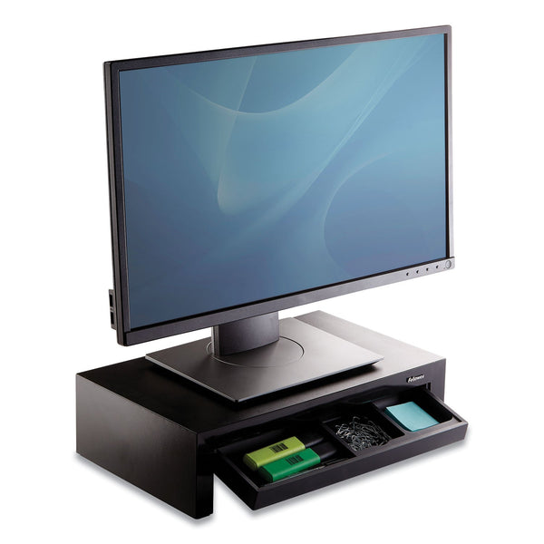 FELLOWES MFG. CO. Designer Suites Monitor Riser, For 21" Monitors, 16" x 9.38" x 4.38" to 6", Black Pearl, Supports 40 lbs