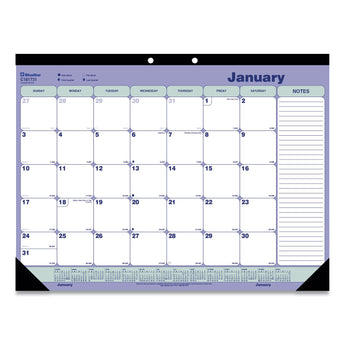 REDIFORM OFFICE PRODUCTS Monthly Desk Pad Calendar, 21.25 x 16, White/Blue/Green Sheets, Black Binding, Black Corners, 12-Month (Jan to Dec): 2024