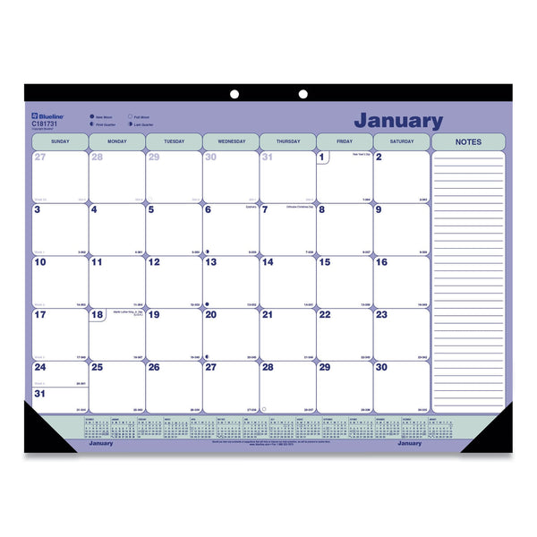 REDIFORM OFFICE PRODUCTS Monthly Desk Pad Calendar, 21.25 x 16, White/Blue/Green Sheets, Black Binding, Black Corners, 12-Month (Jan to Dec): 2024