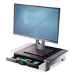 FELLOWES MFG. CO. Office Suites Standard Monitor Riser, For 21" Monitors, 19.78" x 14.06" x 4" to 6.5", Black/Silver, Supports 80 lbs