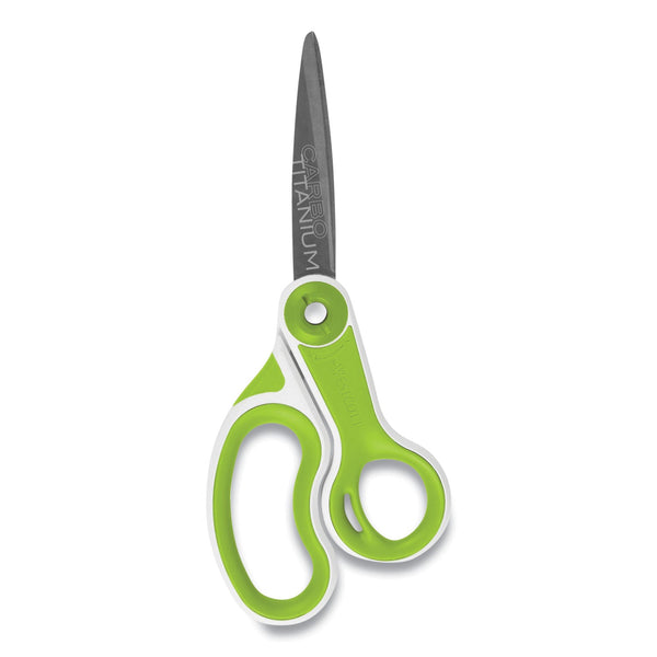 ACME UNITED CORPORATION CarboTitanium Bonded Scissors, 8" Long, 3.25" Cut Length, White/Green Bent Handle