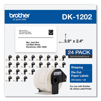 BROTHER INTL. CORP. Die-Cut Shipping Labels, 2.4 x 3.9, White, 300 Labels/Roll, 24 Rolls/Pack
