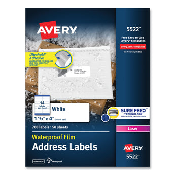 Waterproof Address Labels with TrueBlock and Sure Feed, Laser Printers, 1.33 x 4, White, 14/Sheet, 50 Sheets/Pack Flipcost Flipcost