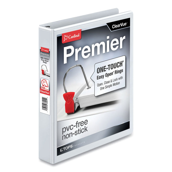 Cardinal® Premier Easy Open ClearVue Locking Slant-D Ring Binder, 3 Rings, 1" Capacity, 11 x 8.5, White