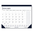 HOUSE OF DOOLITTLE Recycled Two-Color Monthly Desk Pad Calendar with Notes Section, 22 x 17, Blue Binding/Corners, 12-Month (Jan-Dec): 2024