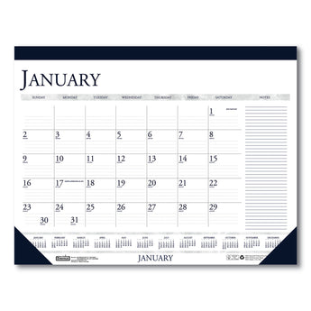 HOUSE OF DOOLITTLE Recycled Two-Color Monthly Desk Pad Calendar with Notes Section, 22 x 17, Blue Binding/Corners, 12-Month (Jan-Dec): 2024