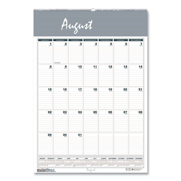 House of Doolittle™ Academic Year Bar Harbor Recycled Wirebound Monthly Wall Calendar, 12 x 17, White/Blue Sheets, 12-Month (Aug-July): 2023-2024