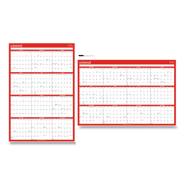 UNIVERSAL OFFICE PRODUCTS Erasable Wall Calendar, 24 x 36, White/Red Sheets, 12-Month (Jan to Dec): 2024
