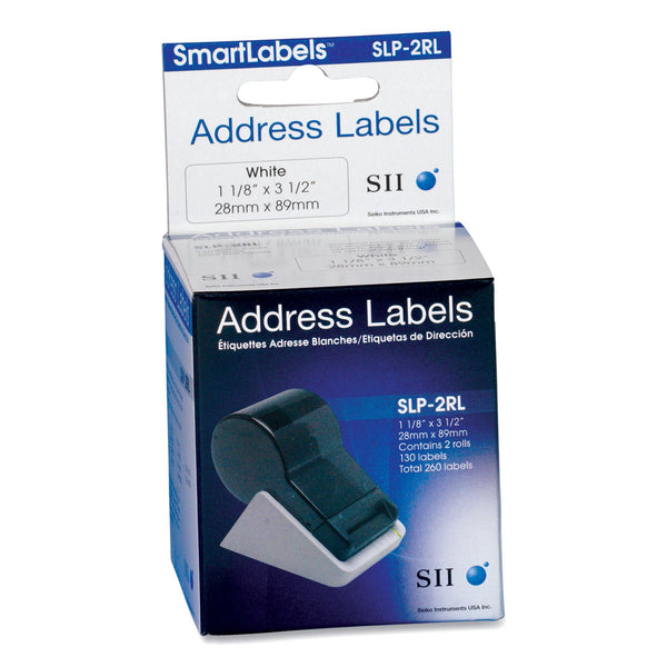 SEIKO INSTRUMENTS USA, INC. SLP-2RL Self-Adhesive Address Labels, 1.12" x 3.5", White, 130 Labels/Roll, 2 Rolls/Box
