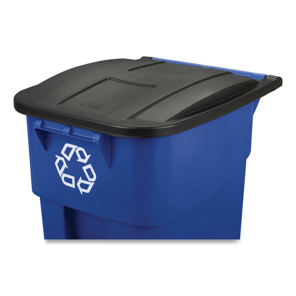 RUBBERMAID COMMERCIAL PROD. Square Brute Recycling Rollout Container, 50 gal, Plastic, Blue