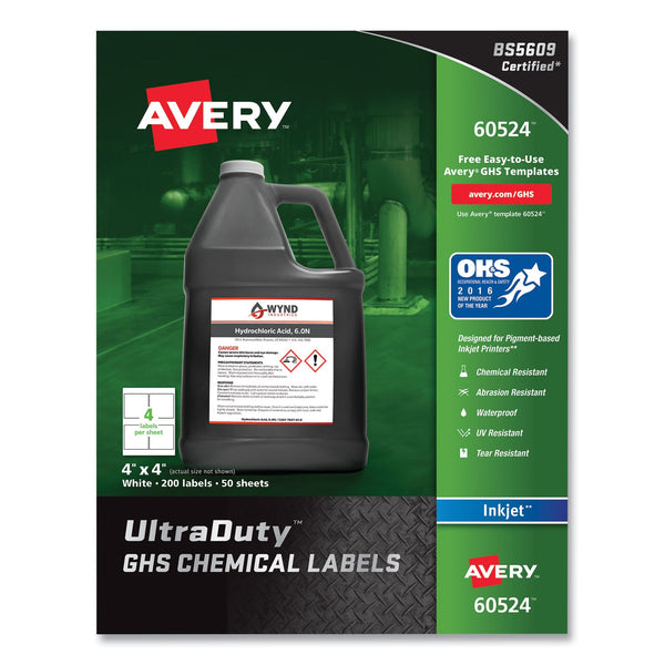 UltraDuty GHS Chemical Waterproof and UV Resistant Labels, 4 x 4, White, 4/Sheet, 50 Sheets/Pack Flipcost Flipcost