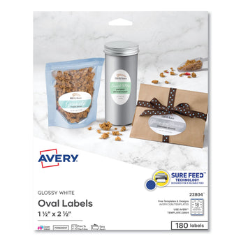 Oval Labels with Sure Feed and Easy Peel, 1.5 x 2.5, Glossy White, 180/Pack Flipcost Flipcost