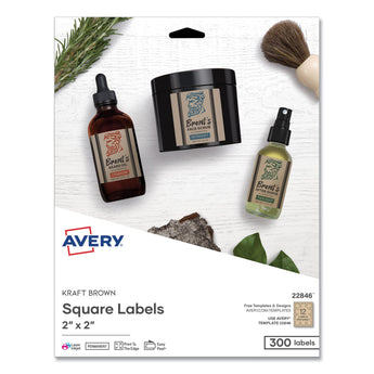 Avery® Square Print-to-the-Edge Labels, Inkjet/Laser Printers, 2 x 2, Kraft Brown, 12/Sheet, 25 Sheets/Pack Flipcost Flipcost