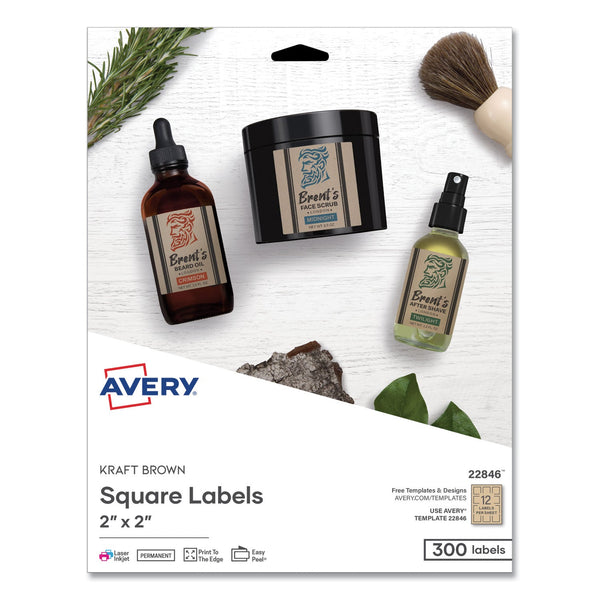 Avery® Square Print-to-the-Edge Labels, Inkjet/Laser Printers, 2 x 2, Kraft Brown, 12/Sheet, 25 Sheets/Pack Flipcost Flipcost