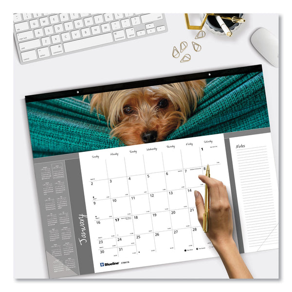 Pets Collection Monthly Desk Pad, Puppies Photography, 22 x 17, Black Binding, Clear Corners, 12-Month (Jan to Dec): 2024