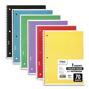MEAD PRODUCTS Spiral Notebook, 1-Subject, Medium/College Rule, Assorted Cover Colors, (70) 10.5 x 8 Sheets, 6/Pack