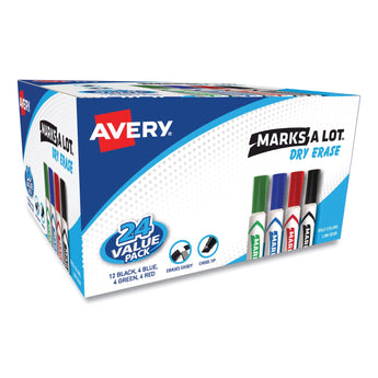 AVERY PRODUCTS CORPORATION MARKS A LOT Desk-Style Dry Erase Marker Value Pack, Broad Chisel Tip, Assorted Colors, 24/Pack (98188)