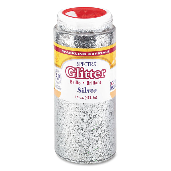 Pacon® Spectra Glitter, 0.04 Hexagon Crystals, Silver, 16 oz Shaker-Top Jar