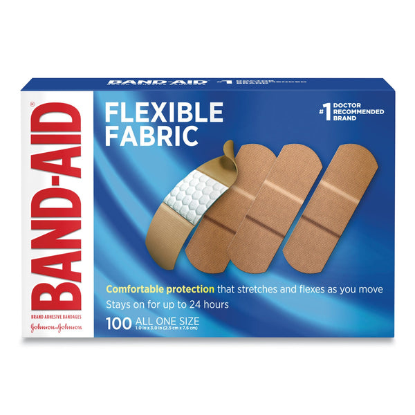 JOHNSON & JOHNSON Flexible Fabric Adhesive Bandages, 1 x 3, 100/Box