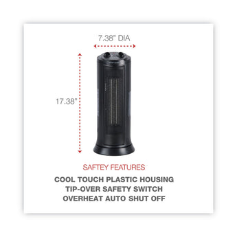 ALERA Mini Tower Ceramic Heater, 1,500 W, 7.37 x 7.37 x 17.37, Black
