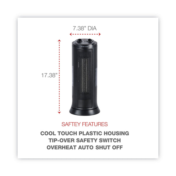 ALERA Mini Tower Ceramic Heater, 1,500 W, 7.37 x 7.37 x 17.37, Black