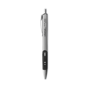 Universal™ Comfort Grip Gel Pen, Retractable, Medium 0.7 mm, Black Ink, Gray/Black/Silver Barrel, Dozen