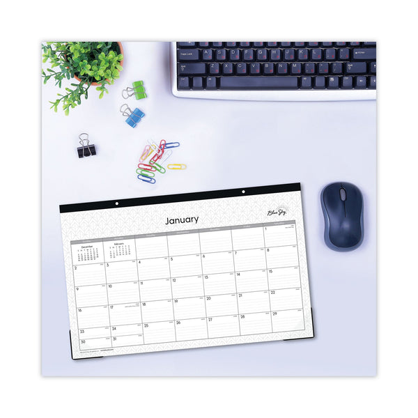 Enterprise Desk Pad, Geometric Artwork, 17 x 11, White/Gray Sheets, Black Binding, Clear Corners, 12-Month (Jan-Dec): 2024