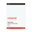 UNIVERSAL OFFICE PRODUCTS Premium Ruled Writing Pads with Heavy-Duty Back, Wide/Legal Rule, Black Headband, 50 White 8.5 x 11 Sheets, 6/Pack