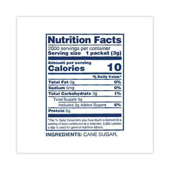 Sugar Packets, 0.1 oz Packet, 2,000/Carton, Ships in 1-3 Business Days