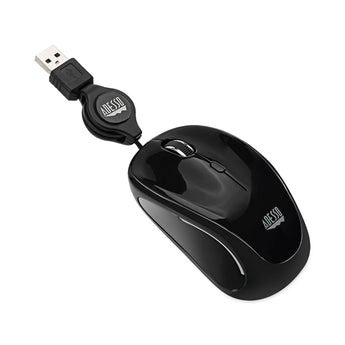 ADESSO INC Illuminated Retractable Mouse, USB 2.0, Left/Right Hand Use, Black