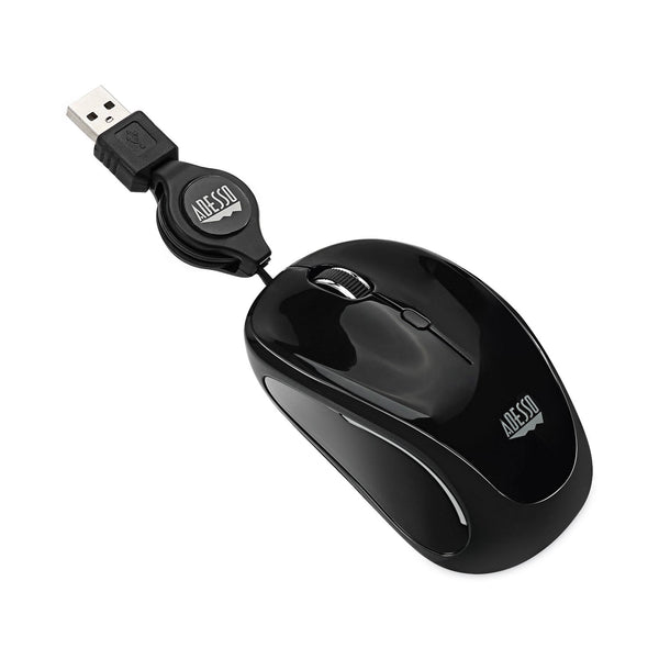 ADESSO INC Illuminated Retractable Mouse, USB 2.0, Left/Right Hand Use, Black