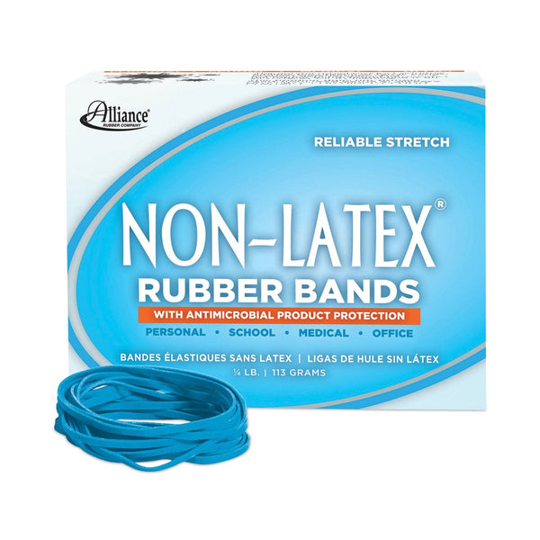 ALLIANCE RUBBER Antimicrobial Non-Latex Rubber Bands, Size 33, 0.04" Gauge, Cyan Blue, 4 oz Box, 180/Box