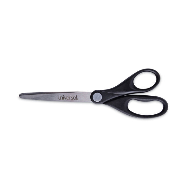 UNIVERSAL OFFICE PRODUCTS Stainless Steel Office Scissors, Pointed Tip, 7" Long, 3" Cut Length, Black Straight Handle